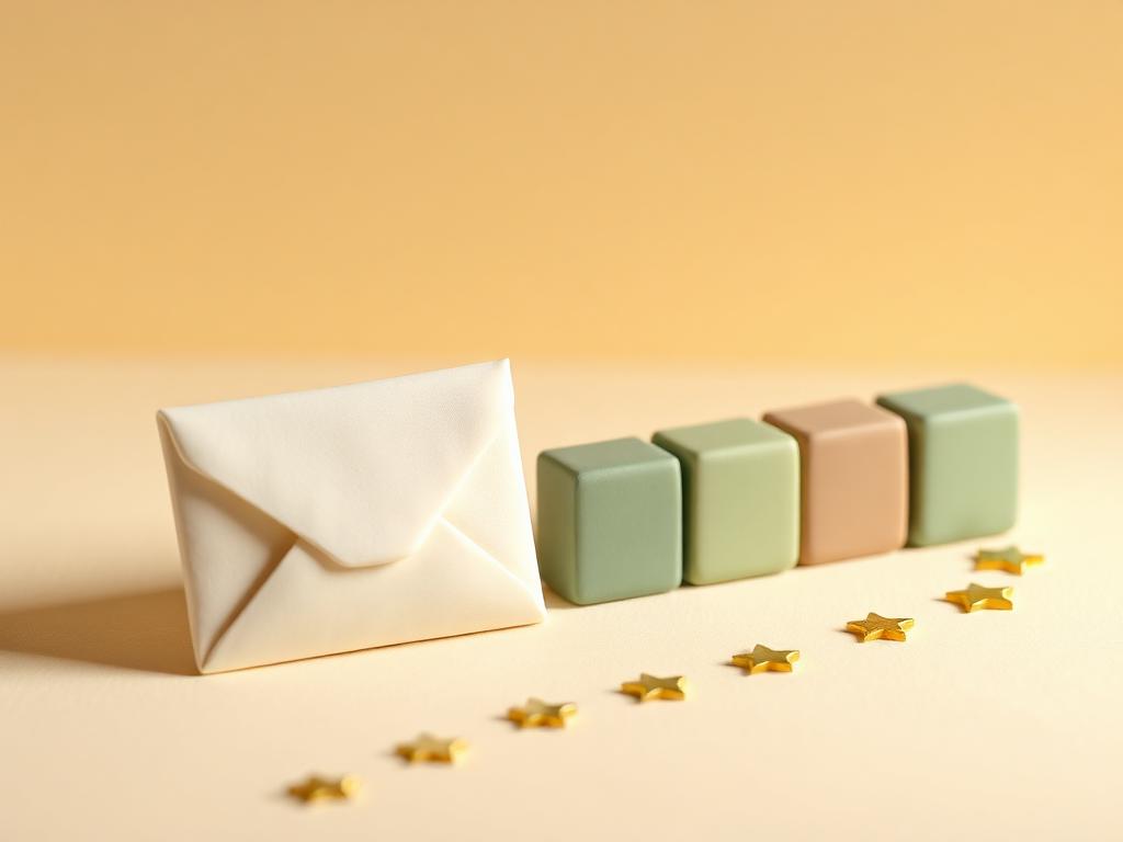 A cream clay envelope beside a row of small sage clay blocks with a gold clay star trail