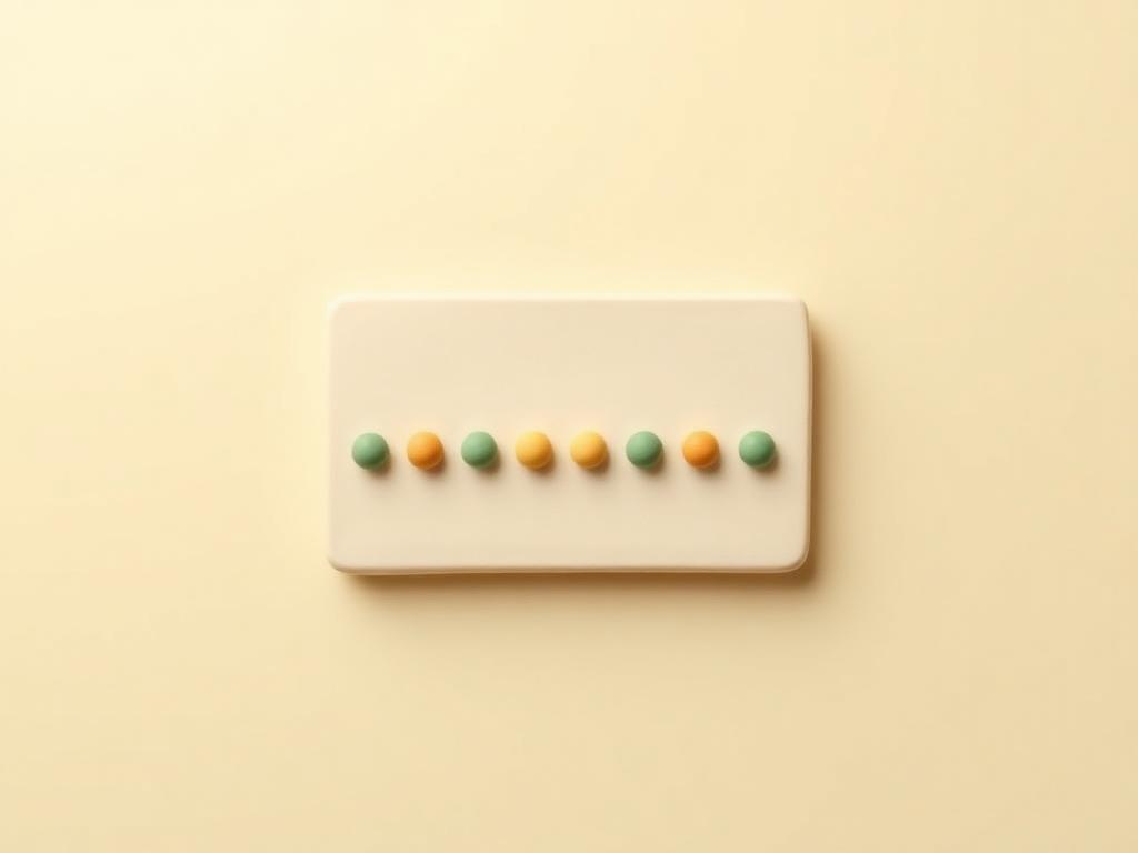 Cream clay calendar tile with alternating sage and gold clay dots in a row