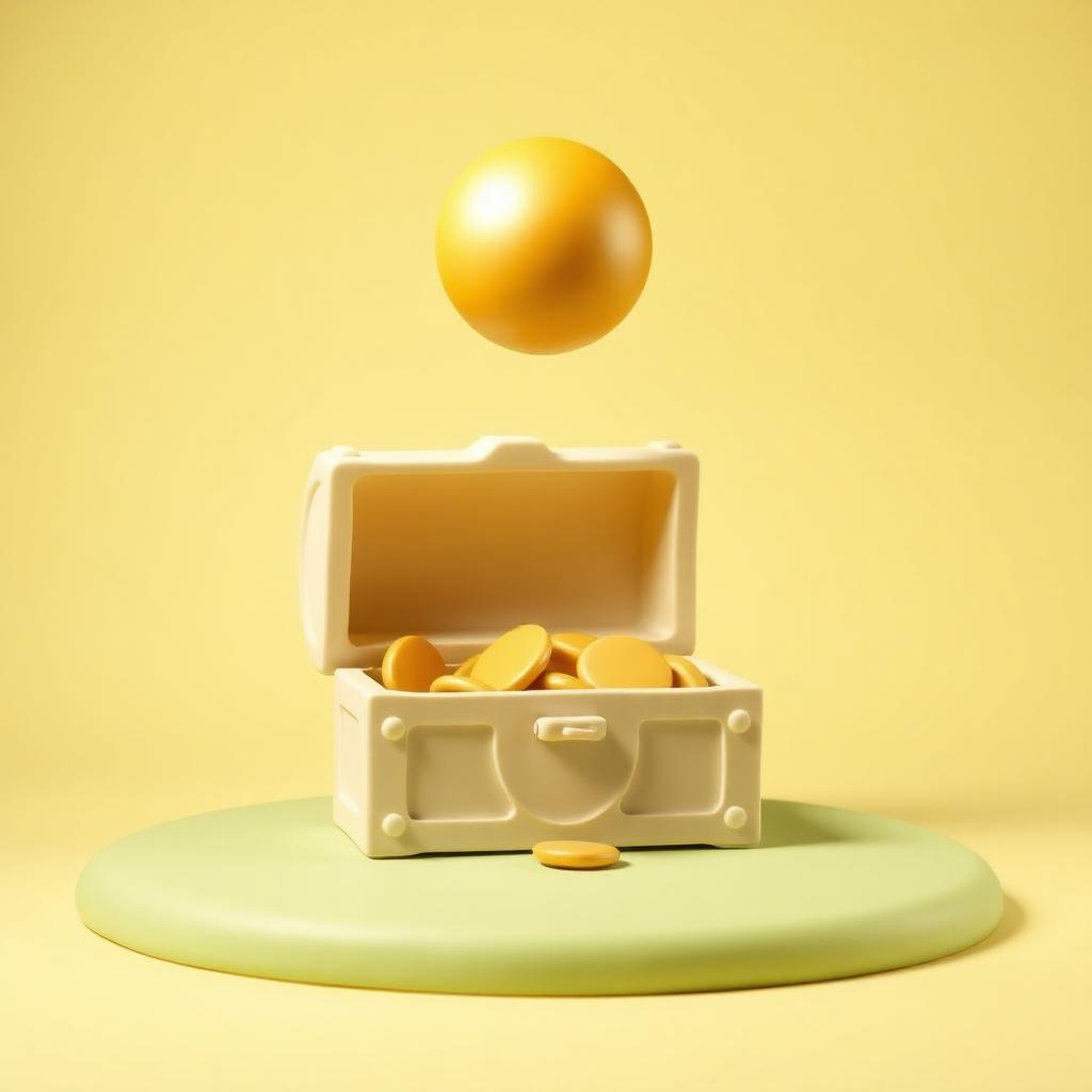 A cream clay chest of plain gold clay discs sitting below a large glowing gold clay orb