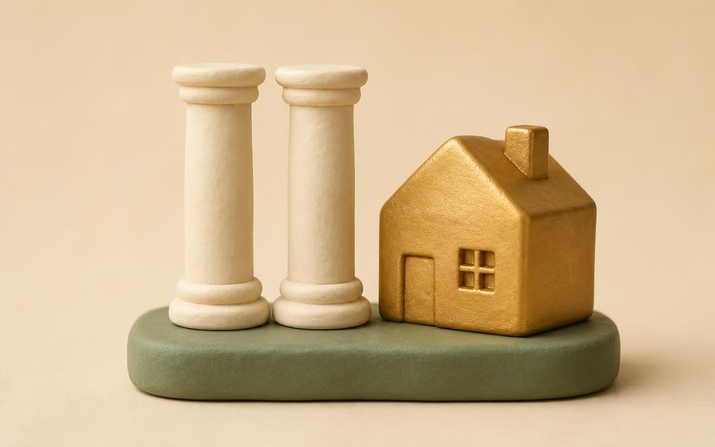 A small cupped cream clay hand raised towards a gold clay beam of light through sage clay clouds