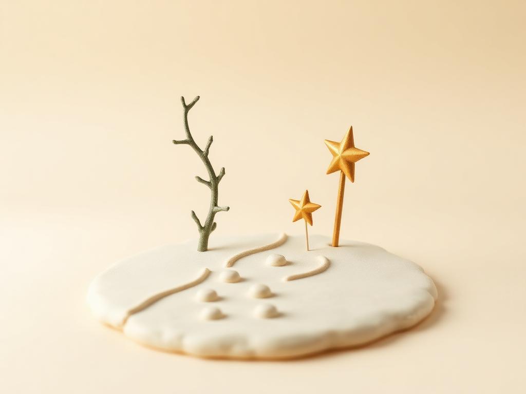 A clear cream clay path across sage clay ground with a small branch lifted to one side