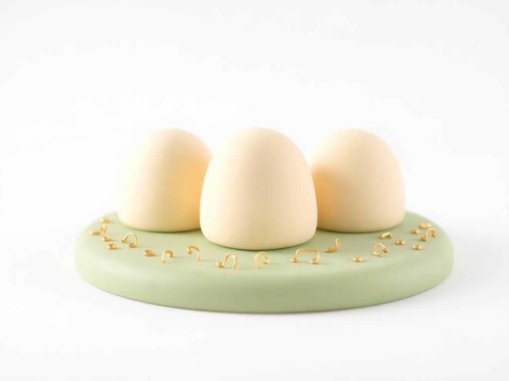 Three cream clay domes on a sage clay base ringed with small gold clay arcs