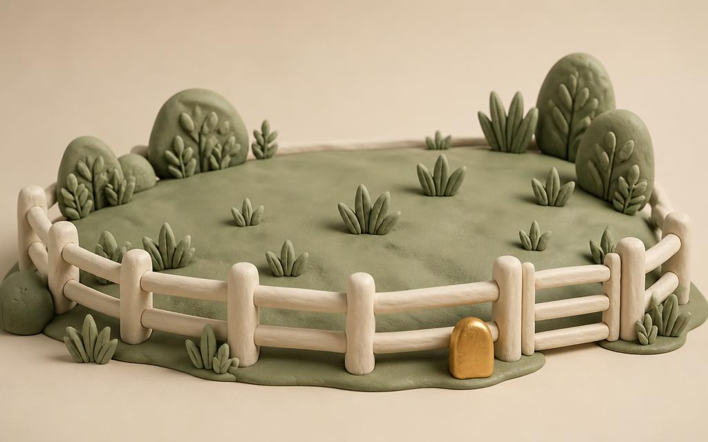 A small cream clay plate with a gold clay spoon placed to its right on sage clay cloth