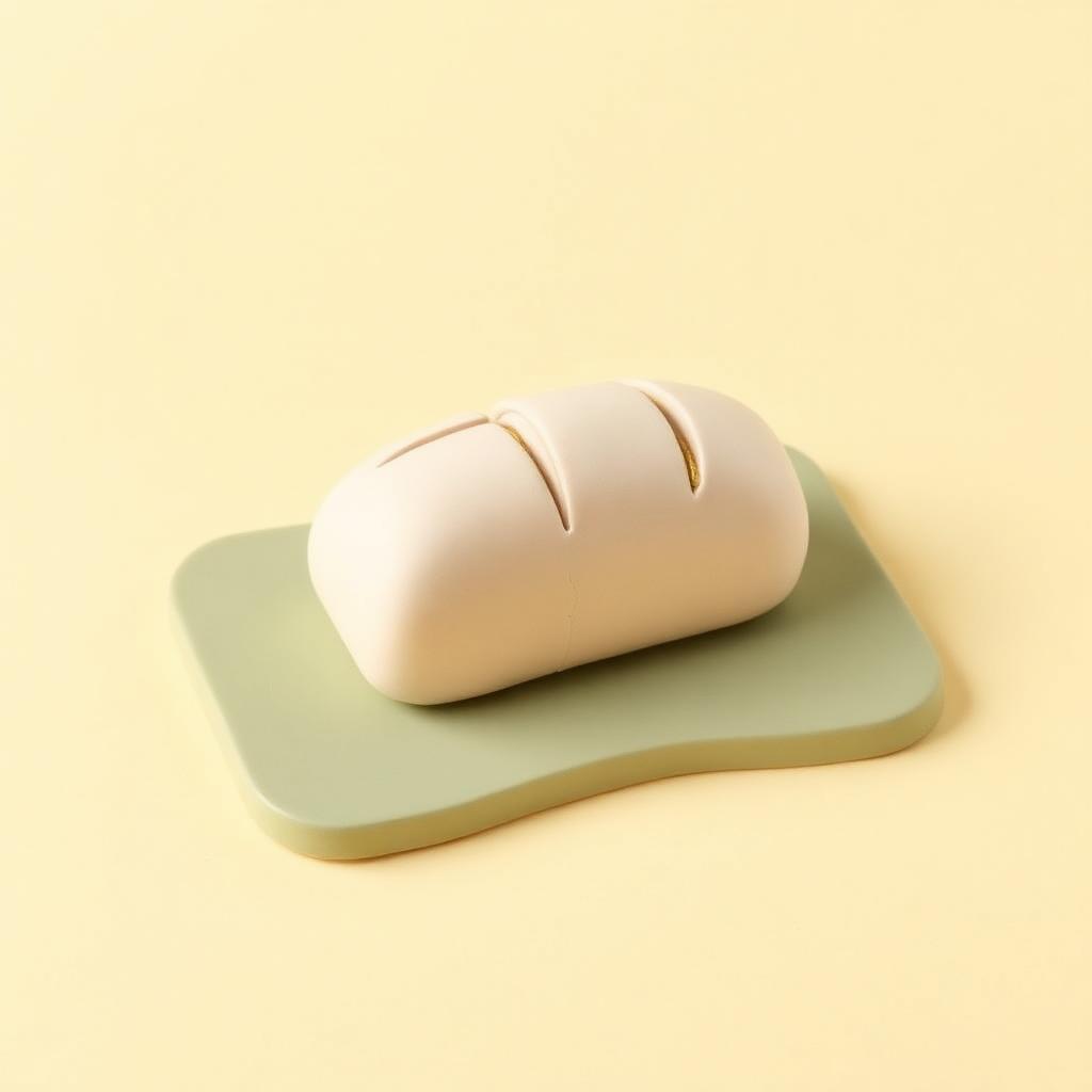 One cream clay loaf broken into three pieces on a sage clay platter