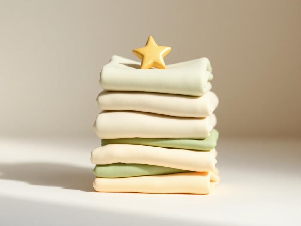 Folded cream and sage clay clothes stacked neatly with a small gold clay star on top