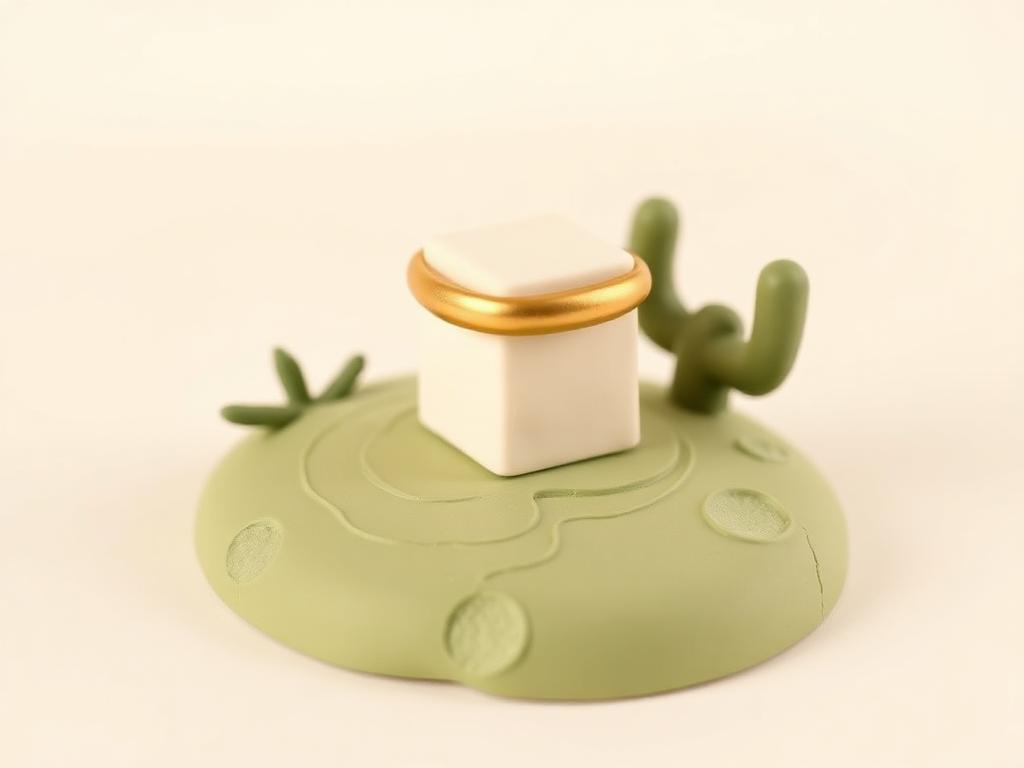 Small cream clay cube with a gold clay band on a sage clay desert base