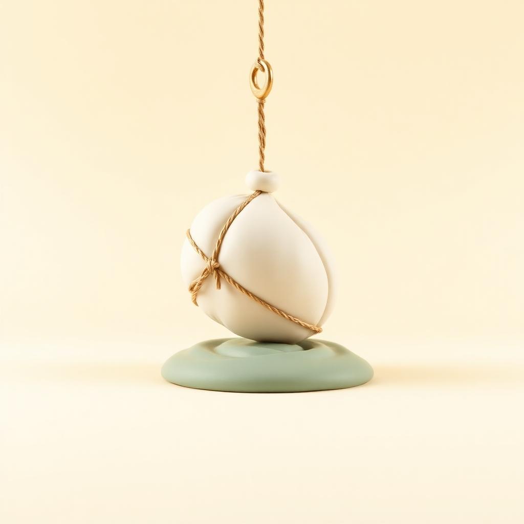 A cream clay hand-shaped support holding up a heavy sage clay block with gold clay edges