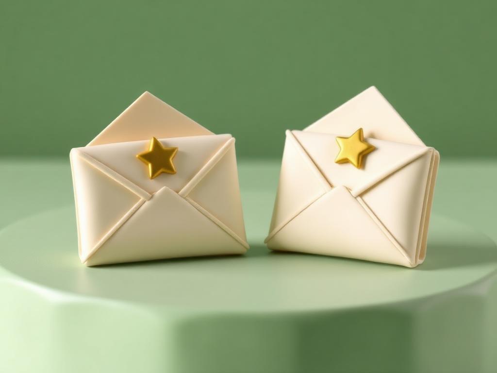 Two identical cream clay envelopes on a sage clay table, one sealed with a gold clay star