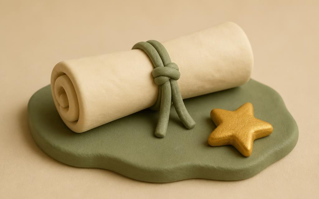 Cream clay handshake shapes on a sage clay tile with a gold clay knot between them