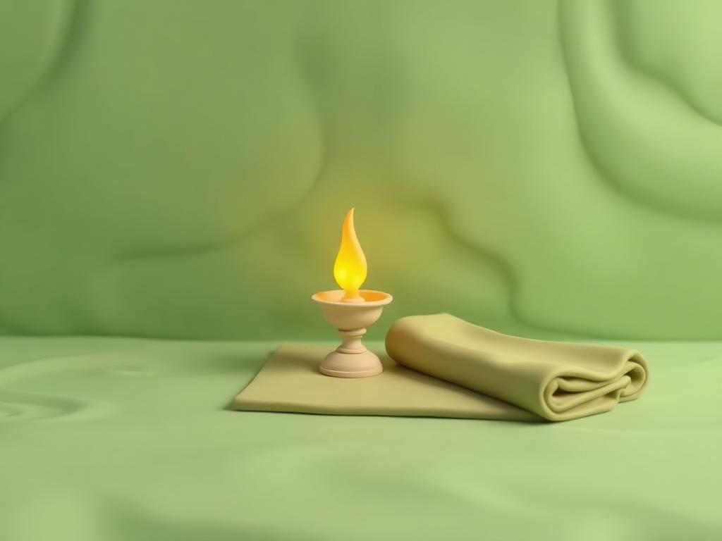 Cream clay lamp beside a sage clay bed roll with gold clay star light