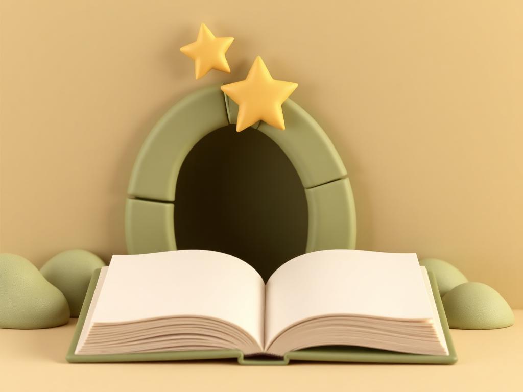 A cream clay open ledger beside a sage clay gate with two gold clay stars above it