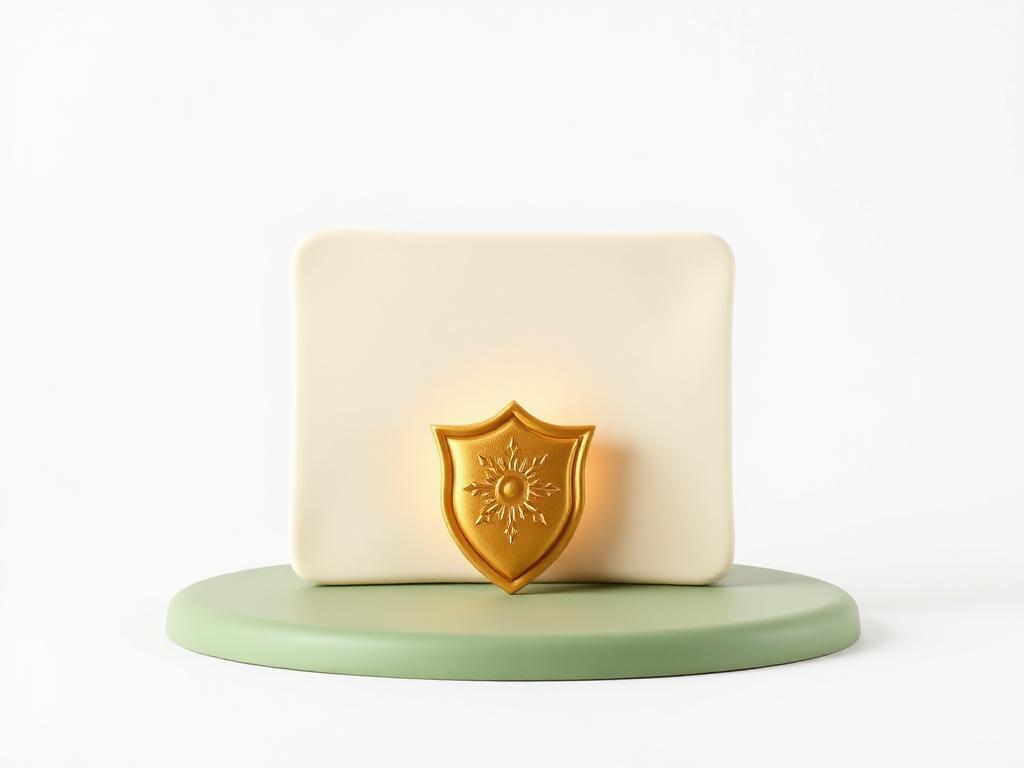 Cream clay tablet slab with a glowing gold clay shield in front of it on sage clay ground