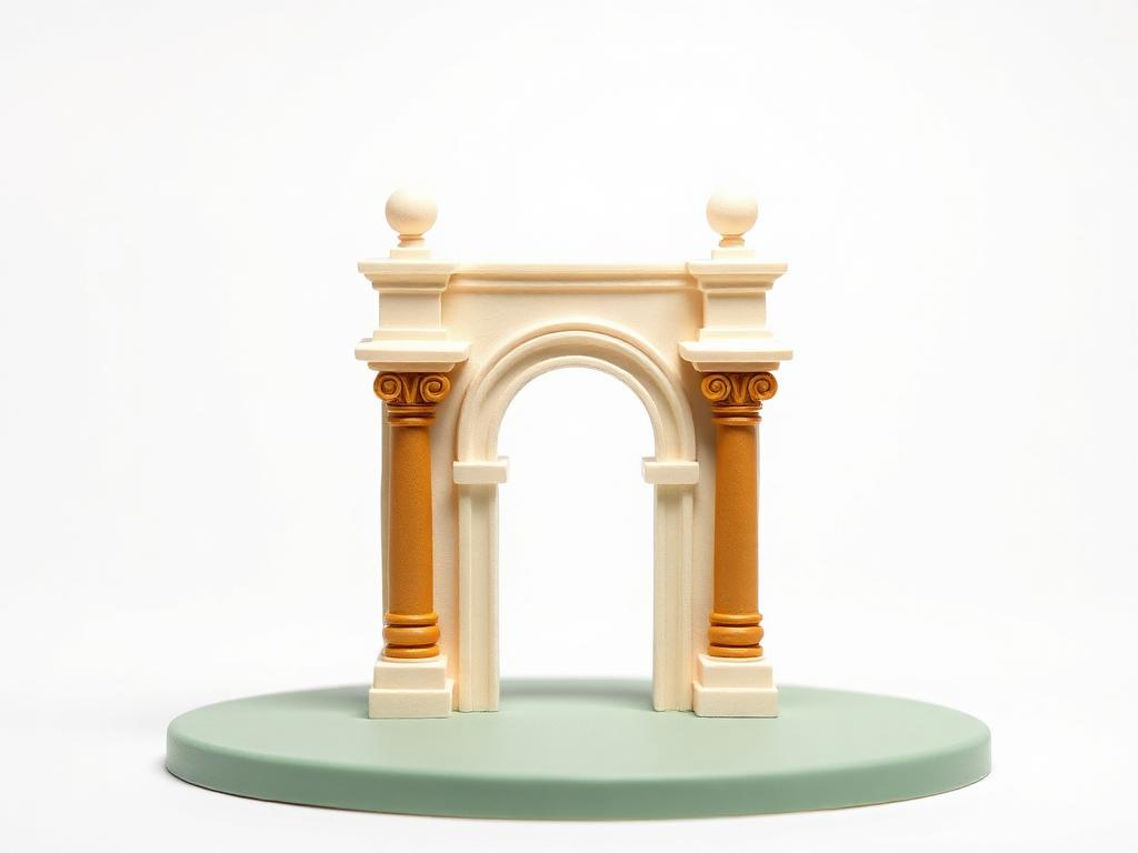 Small cream clay palace archway with gold clay columns on a sage clay base