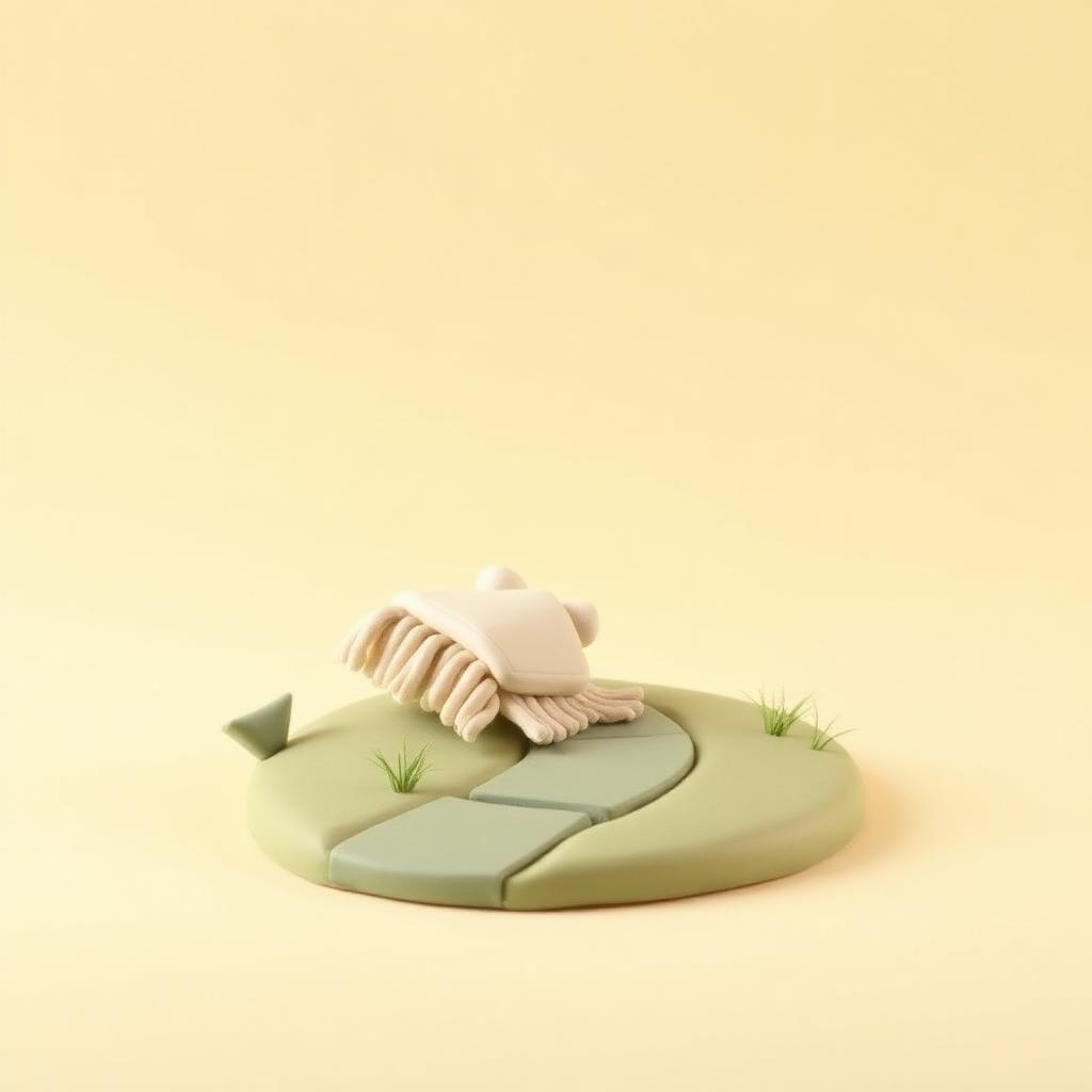 A cream clay saddle blanket resting on a sage clay path winding towards a warm gold clay glow