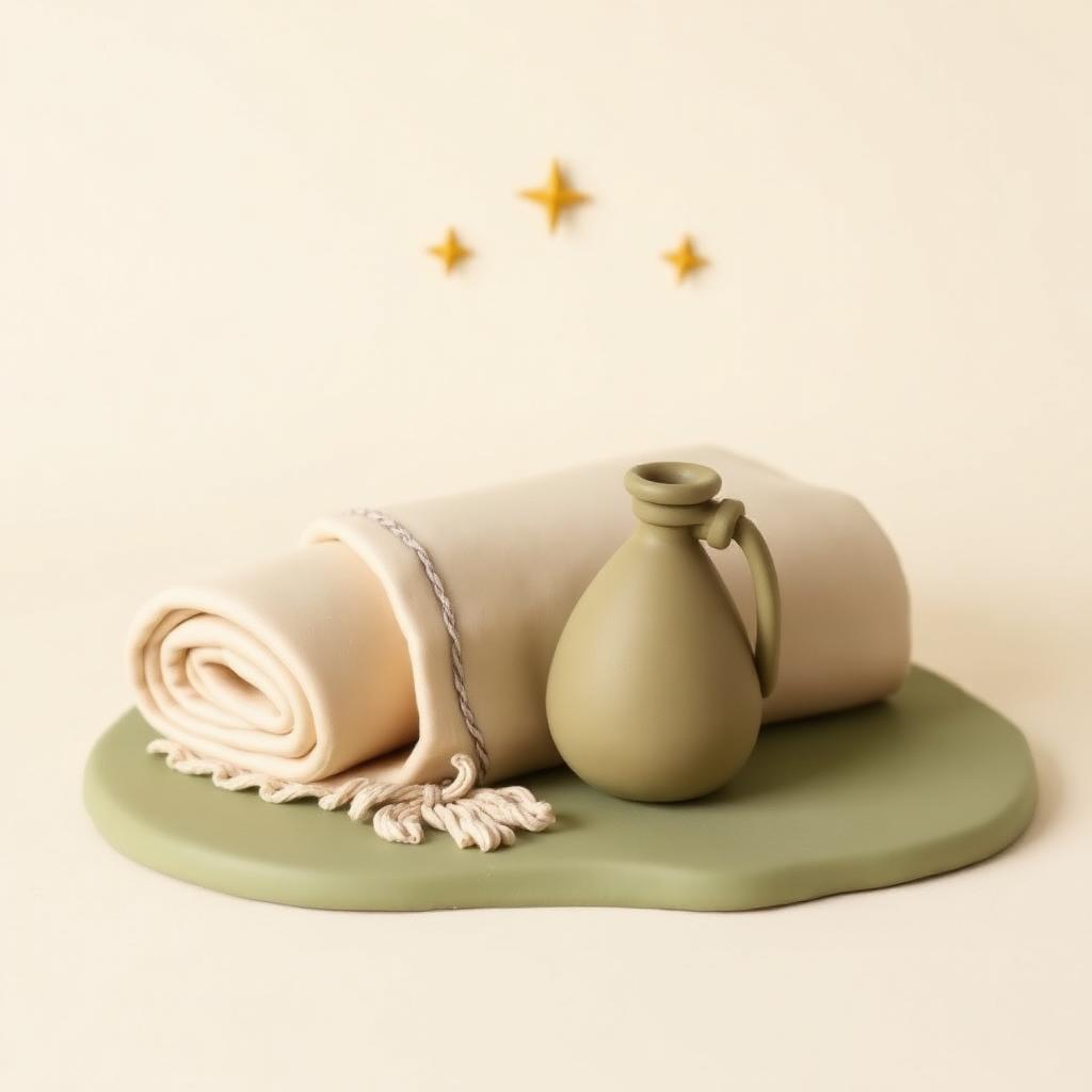 A cream clay camel saddle beside a sage clay path with three small gold clay stars above it