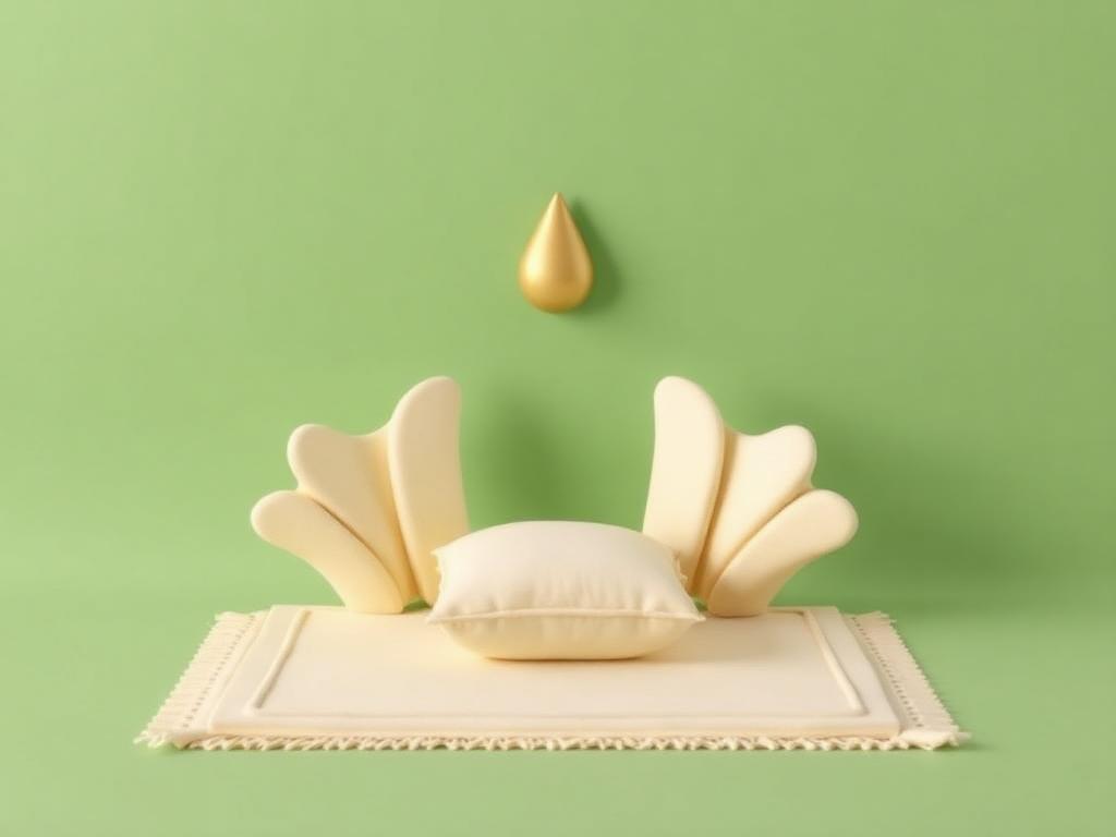 Cream clay figure sitting on a sage clay mat with a small gold clay open door shape