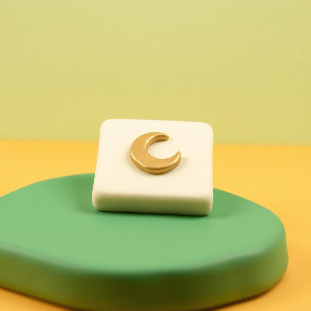 A cream clay calendar tile marked with a gold clay crescent on sage clay ground