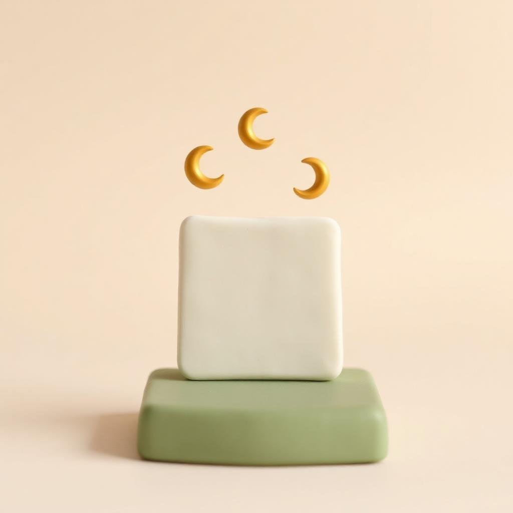 Three small gold clay crescents in a row above a cream clay calendar tile on a sage clay base