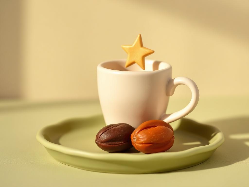 Two cream clay cups side by side on a sage clay tray with a small gold clay star between them