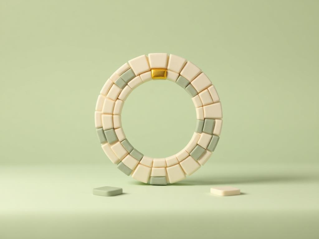 A cream clay circle completed by a single gold clay tile with one spare sage clay tile set aside