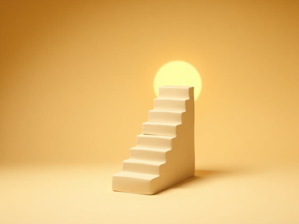Small cream clay steps rising towards a gold clay glow on sage clay ground