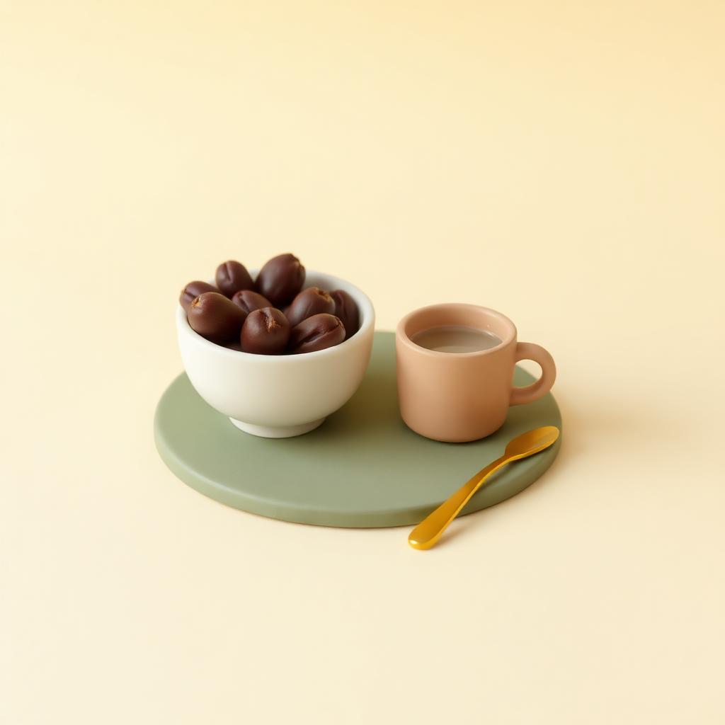 A plain cream clay plate with one small sage clay loaf on a modest clay table