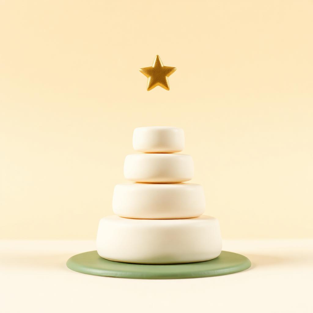 A low cream clay step with a gold clay star rising above it against a sage clay wall