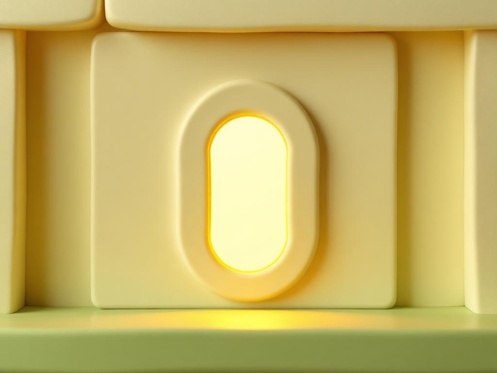 A gold clay keyhole plate glowing with warm light set into a cream clay panel