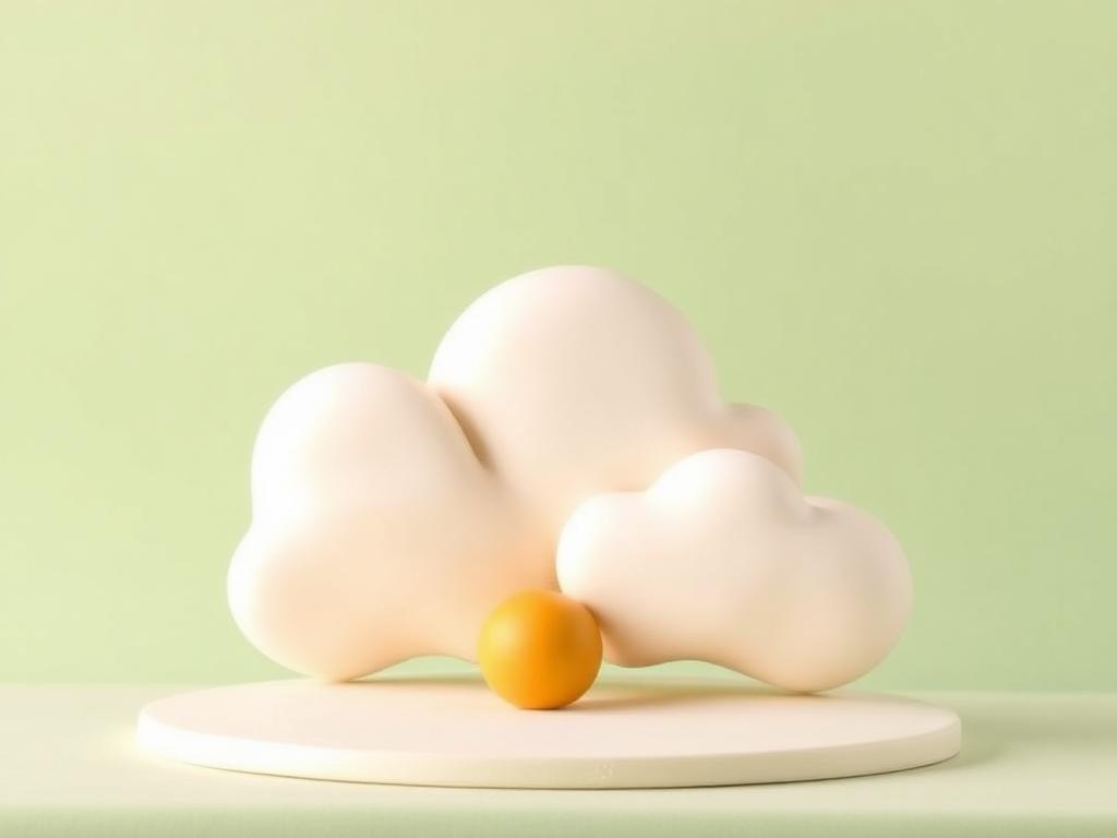 A large soft cream clay cloud gently covering a small gold clay sun against a sage clay sky