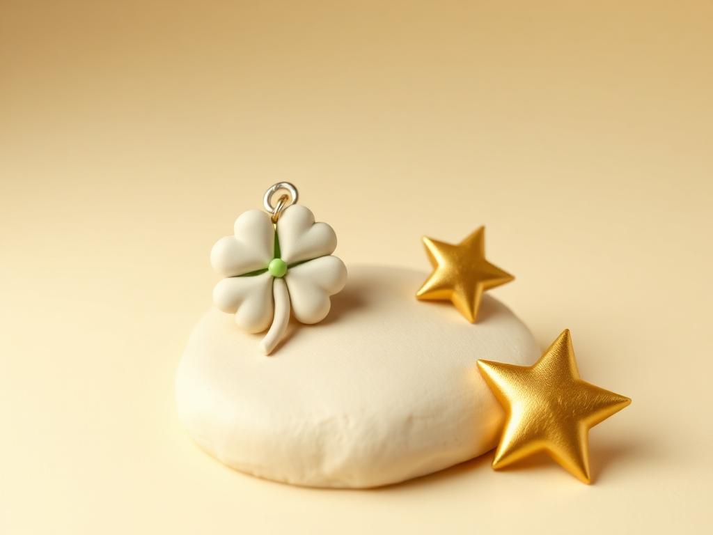 A cream clay bracelet set aside on a sage clay dish beside a gold clay star