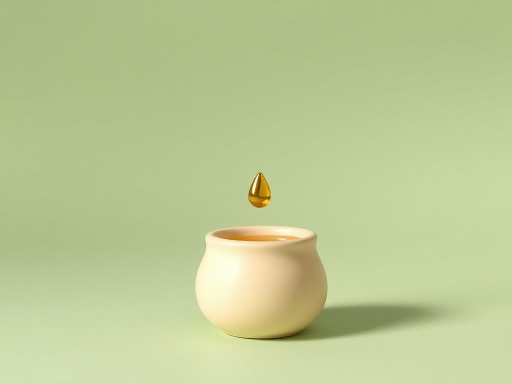 A single gold clay droplet falling into a small cream clay pot slowly filling with gold