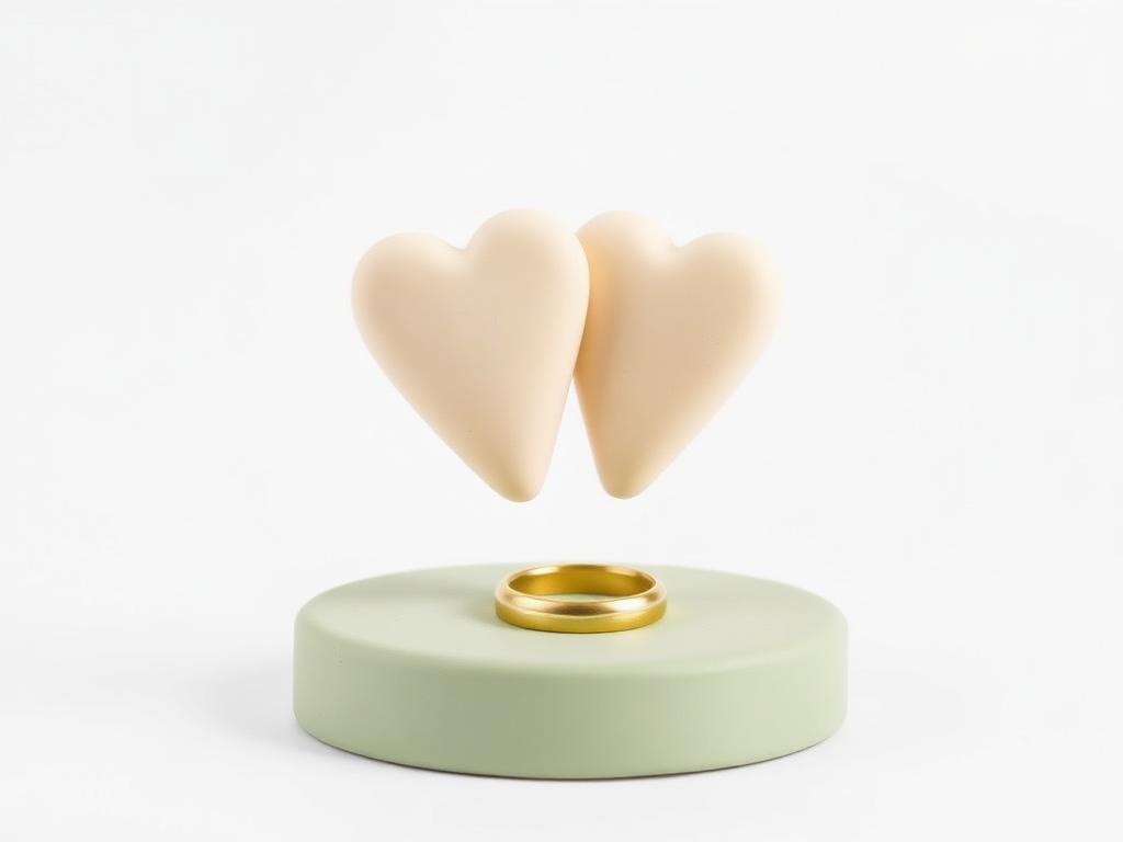 Two joined cream clay hearts above a sage clay plinth with a gold clay ring