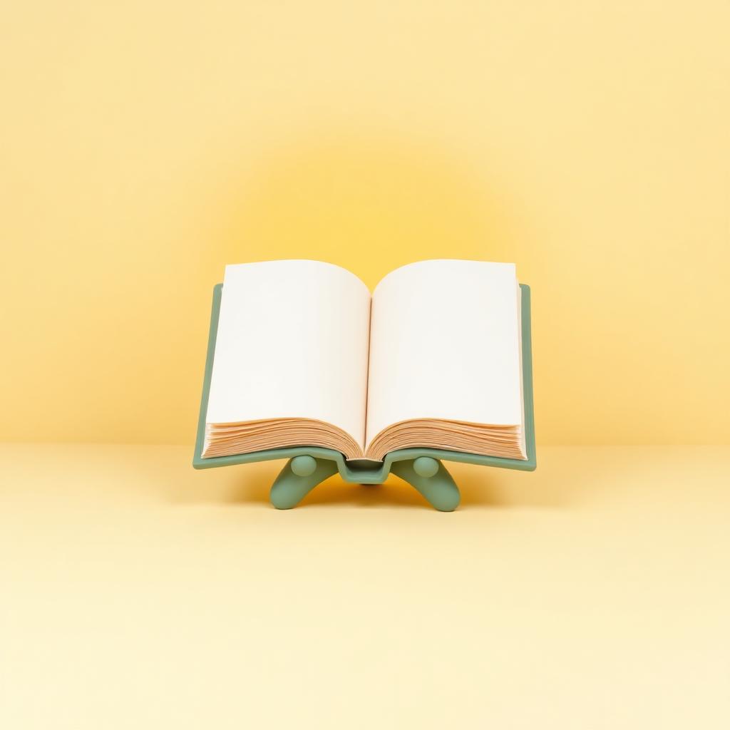Open cream clay book on a sage clay stand with a soft gold clay glow above it