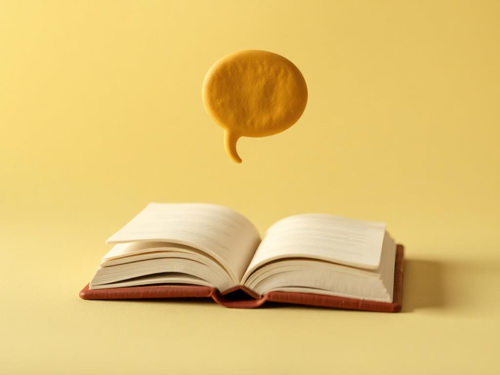 A cream clay open book with a gold clay speech bubble rising above it