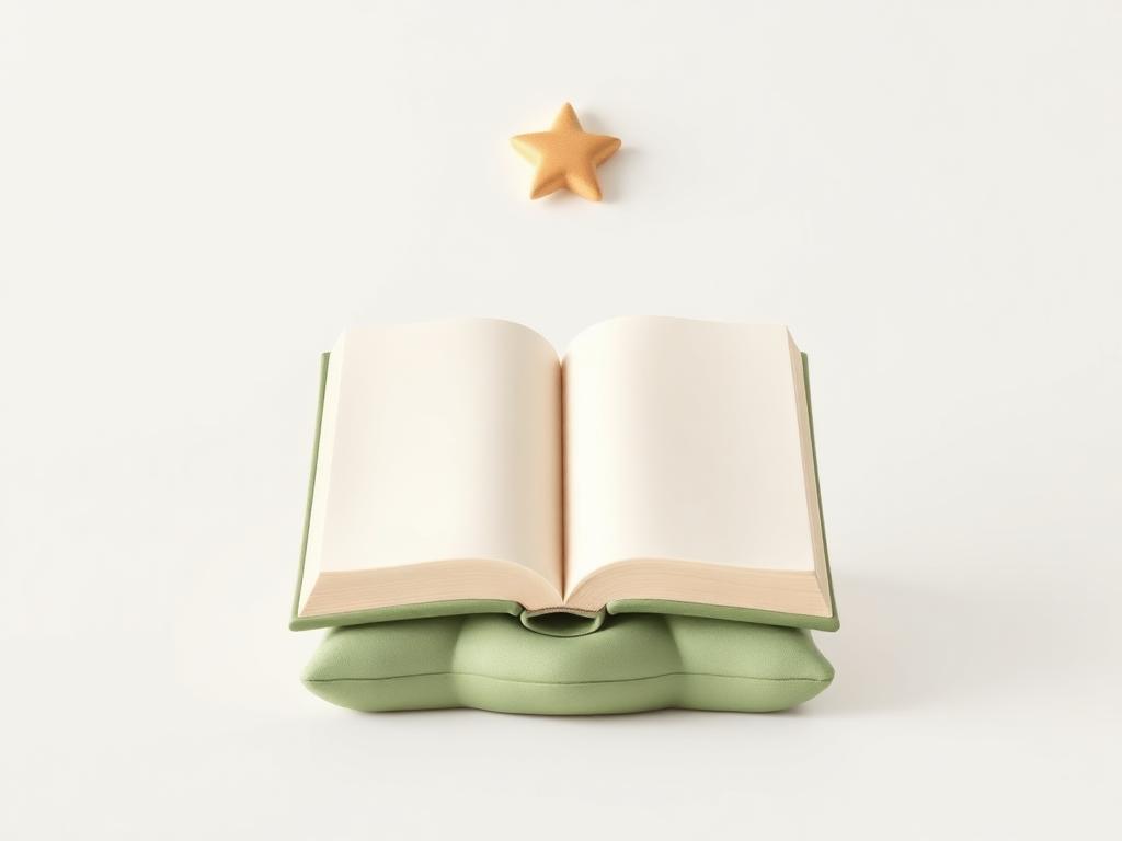 Cream clay open book resting on a sage clay cushion beneath a small gold clay star