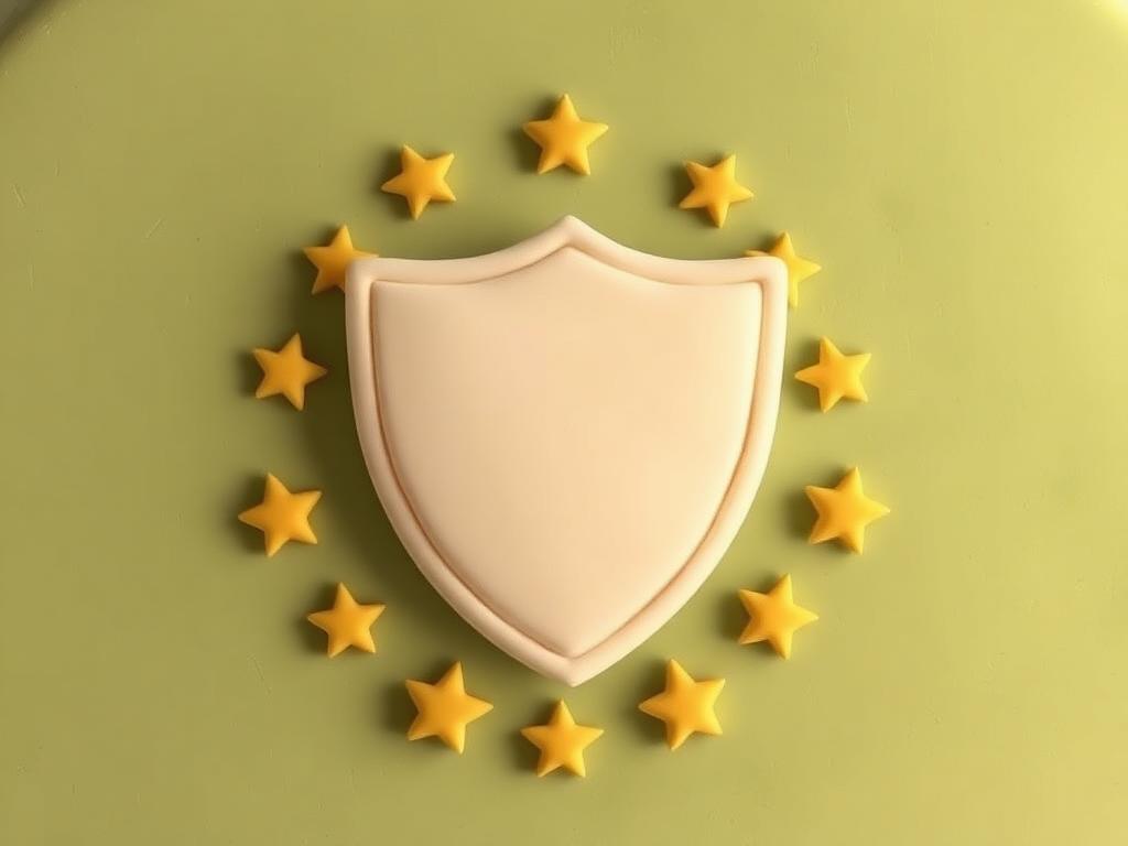 A cream clay shield shape on a sage clay background with a ring of small gold clay stars around it