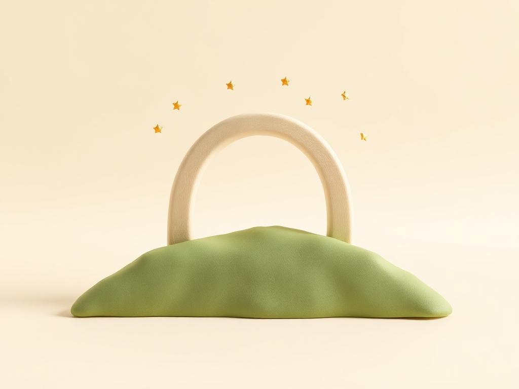 Cream clay night sky arch with small gold clay stars above a sage clay hill