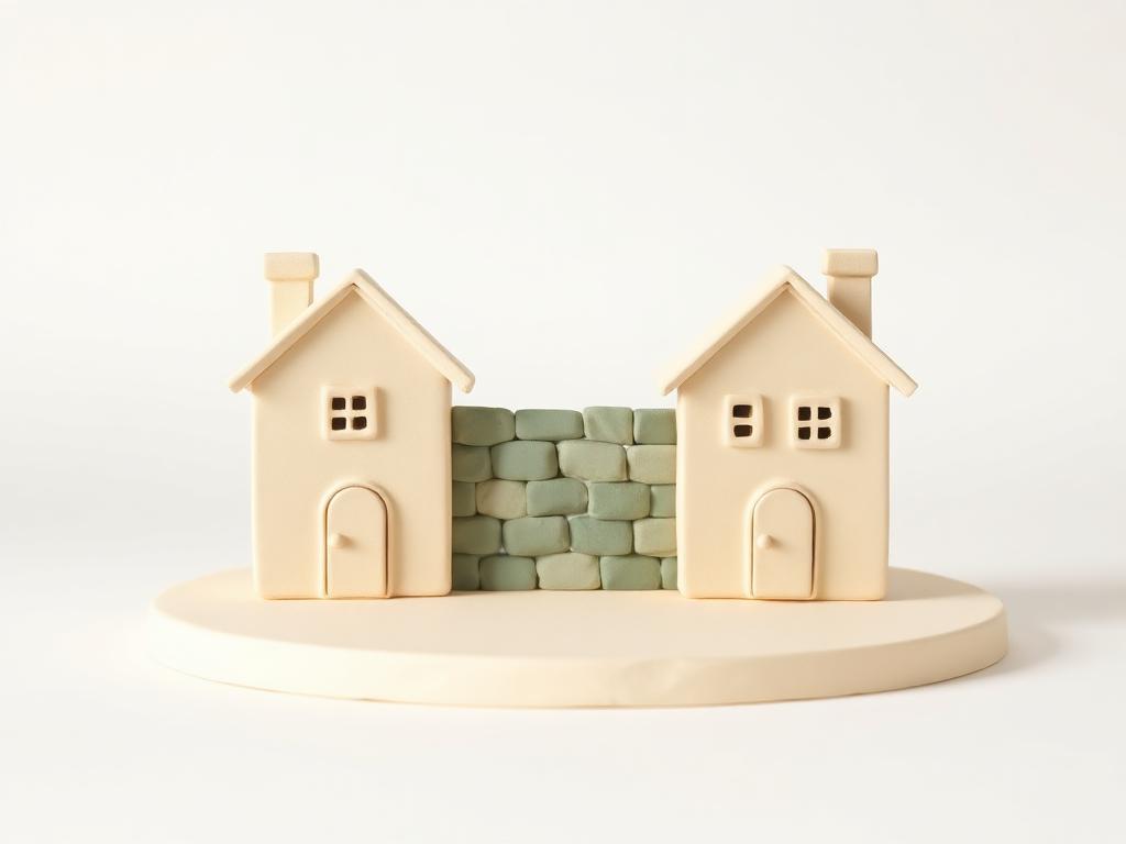 Two small cream clay houses side by side sharing one sage clay doorstep under a gold clay star