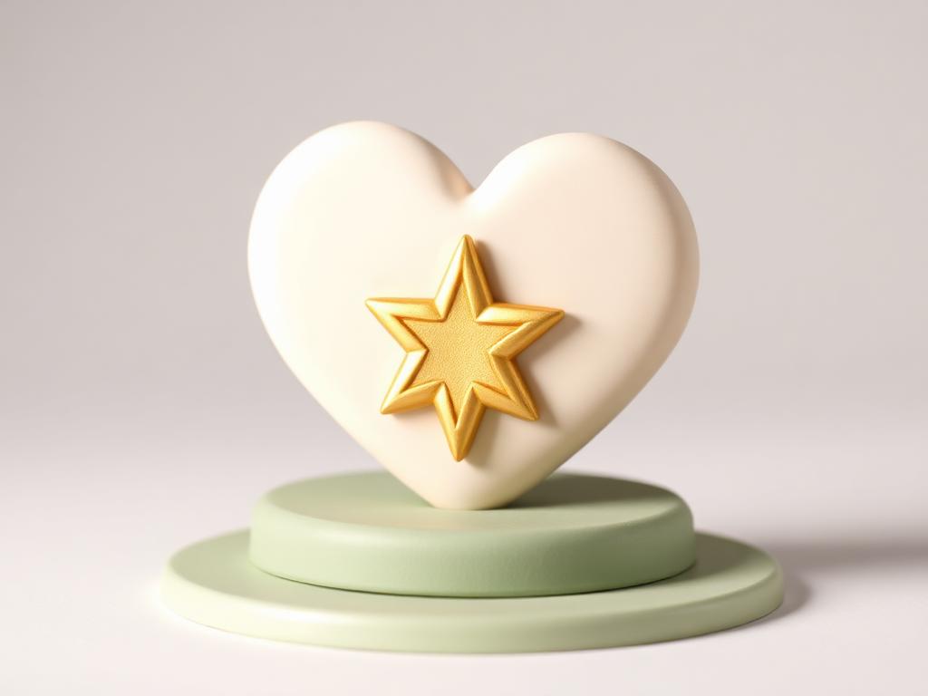 A cream clay heart with a gold clay eight-point star resting at its centre on a sage clay platform