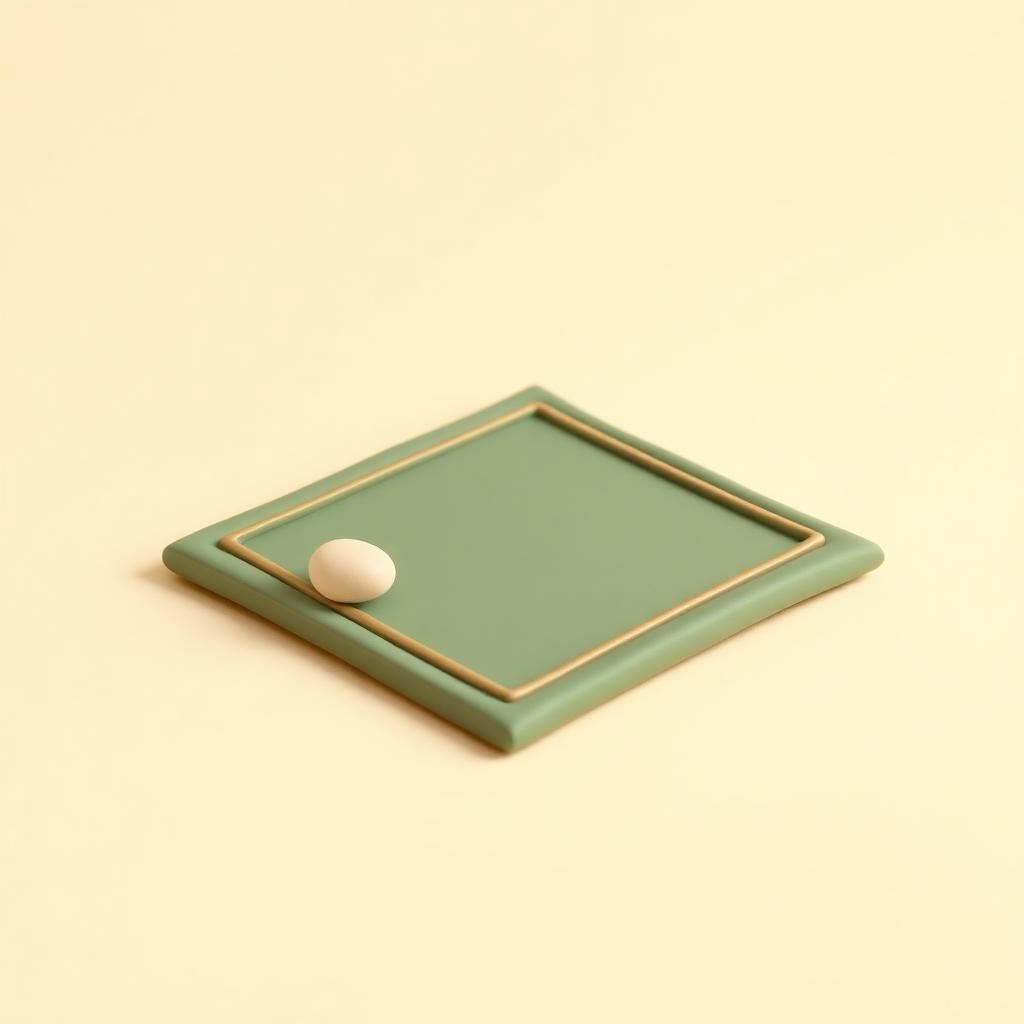 Straight sage clay prayer mat with a small gold clay pebble marker at its edge