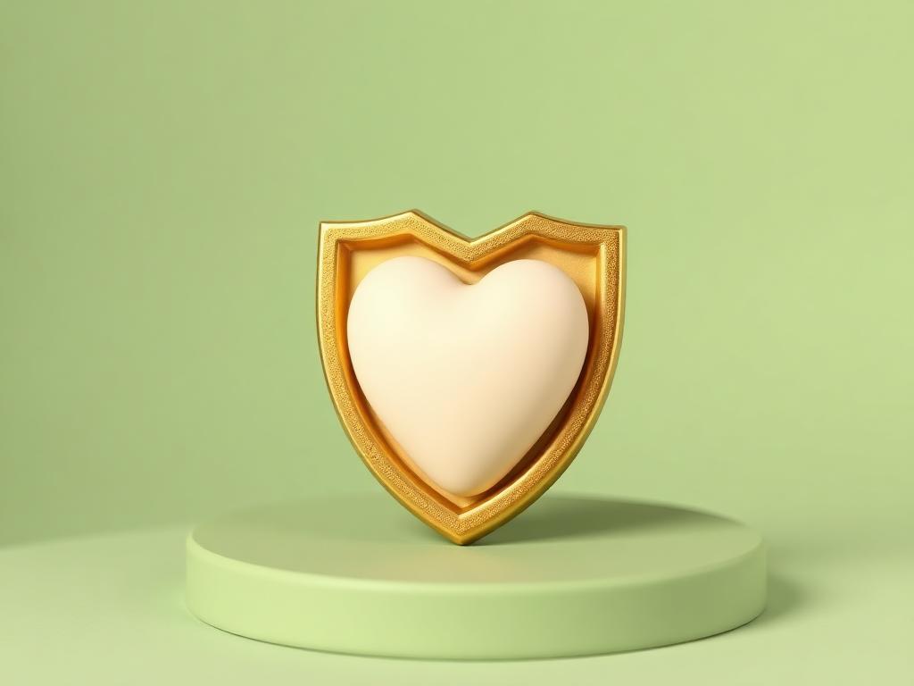 A cream clay heart resting inside a protective gold clay shield on a sage clay platform