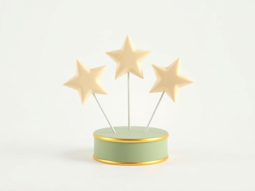 Cream clay stars arranged in an arc on a sage clay pedestal with gold clay trim