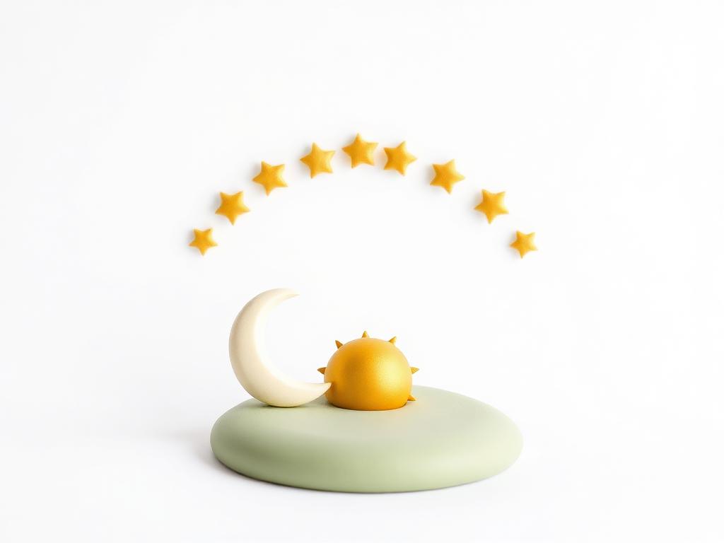 Eleven small gold clay stars arched above a cream clay crescent and gold clay sun on a sage clay base