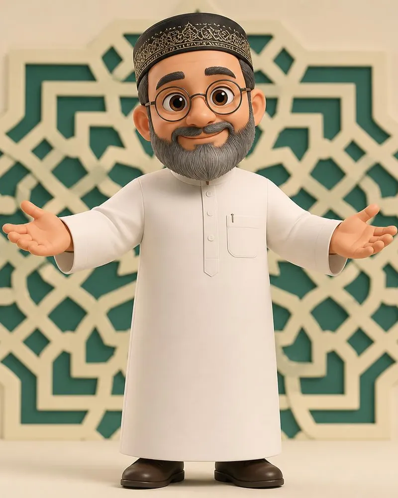 Ustadh Yusuf, the friendly Taleem Kids teacher, welcoming children to a lesson